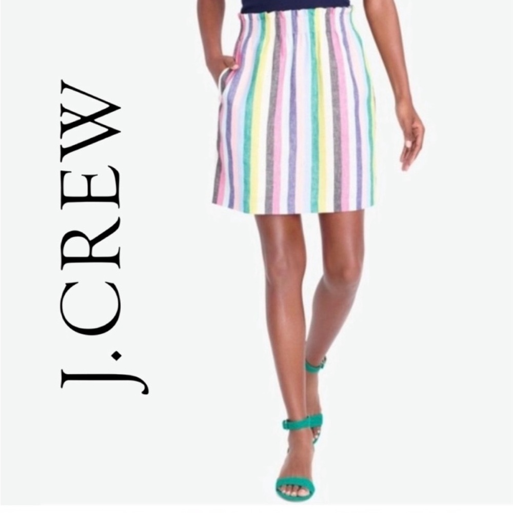 J. Crew Preppy Stripe  Linen / Cotton  Rainbow Striped skirt Size 8 - Picture 3 of 12